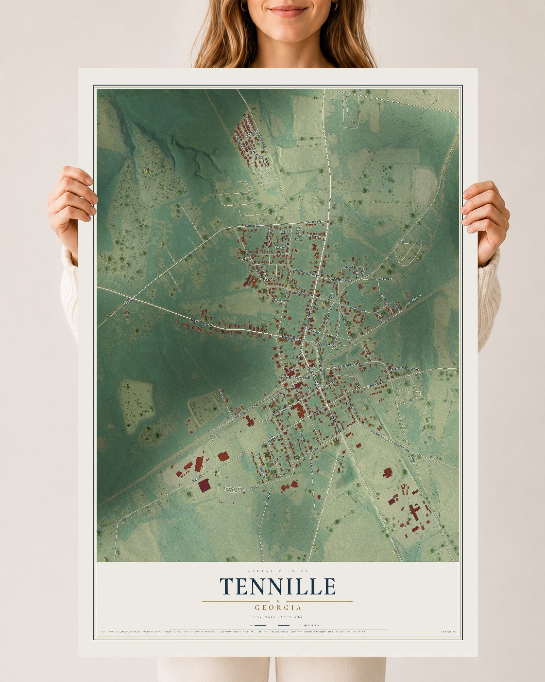 Tennille, Georgia map print, 24" x 36" Archival Matte Print mockup