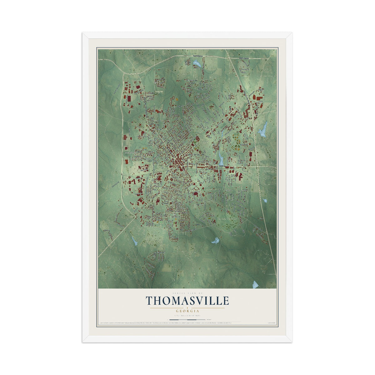Thomasville, Georgia map print, 12" x 18" W/ White Ayous Wood Frame mockup