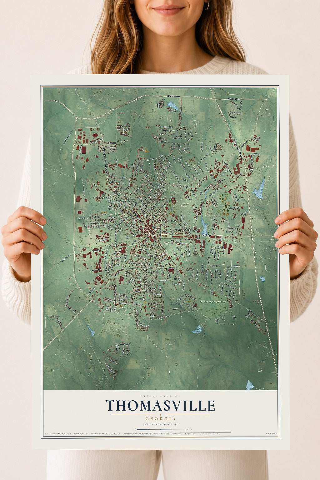 Thomasville, Georgia map print, 18" x 24" Archival Matte Print mockup