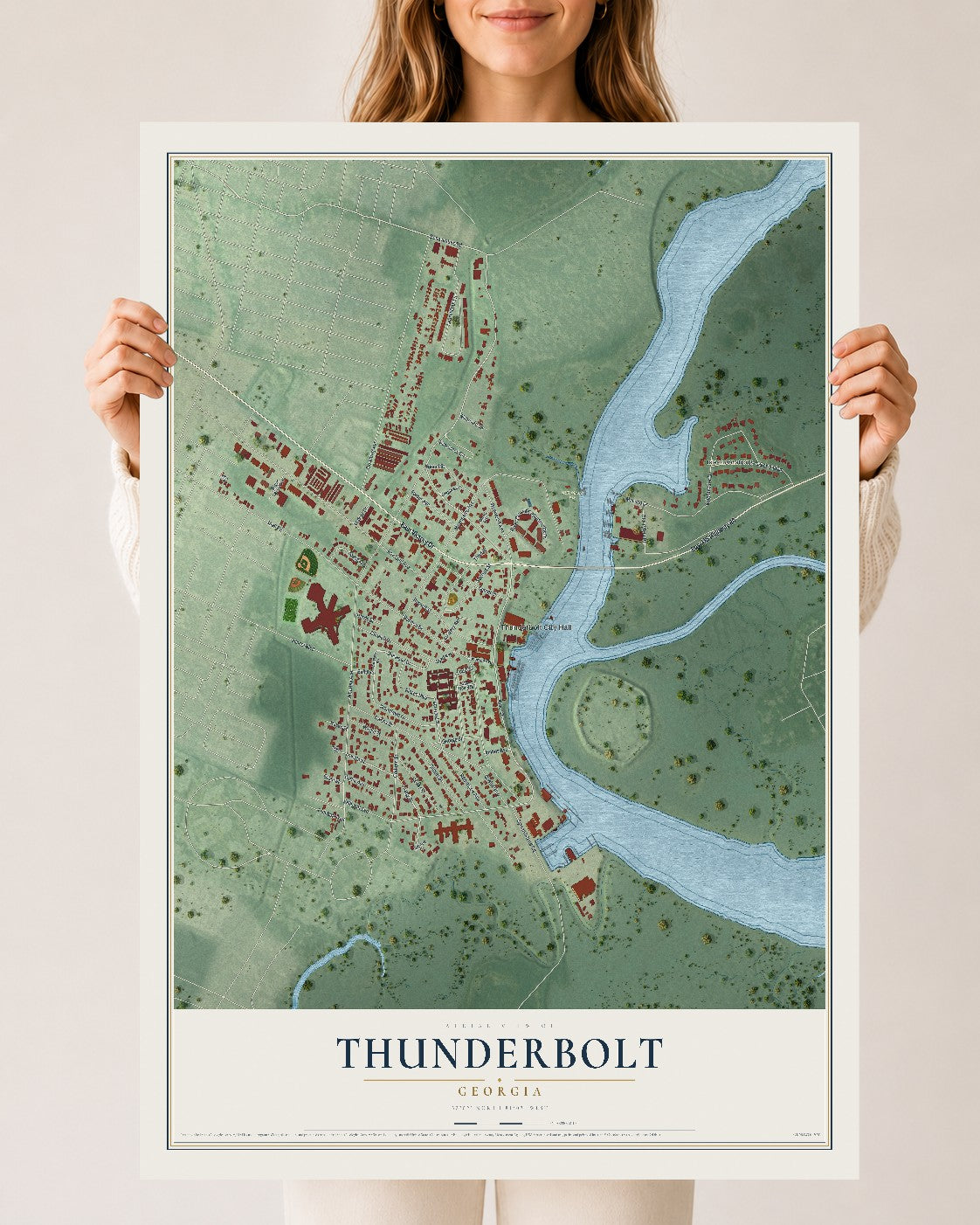 Thunderbolt, Georgia map print, 24" x 36" Archival Matte Print mockup