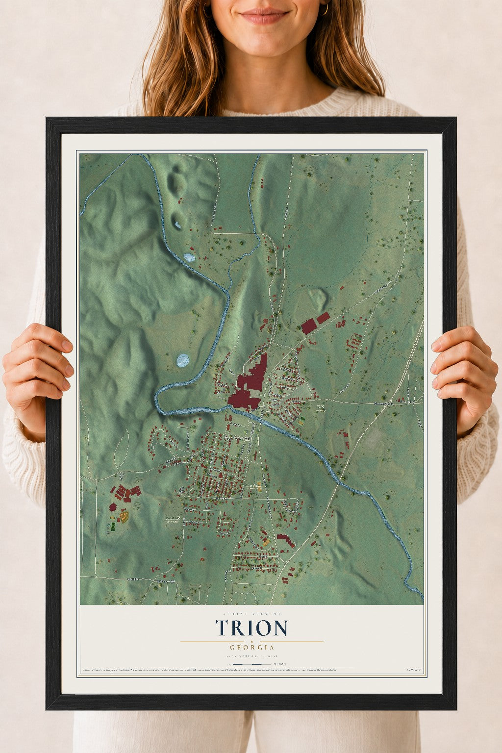 Trion, Georgia map print, 18" x 24" W/ Black Ayous Wood Frame mockup