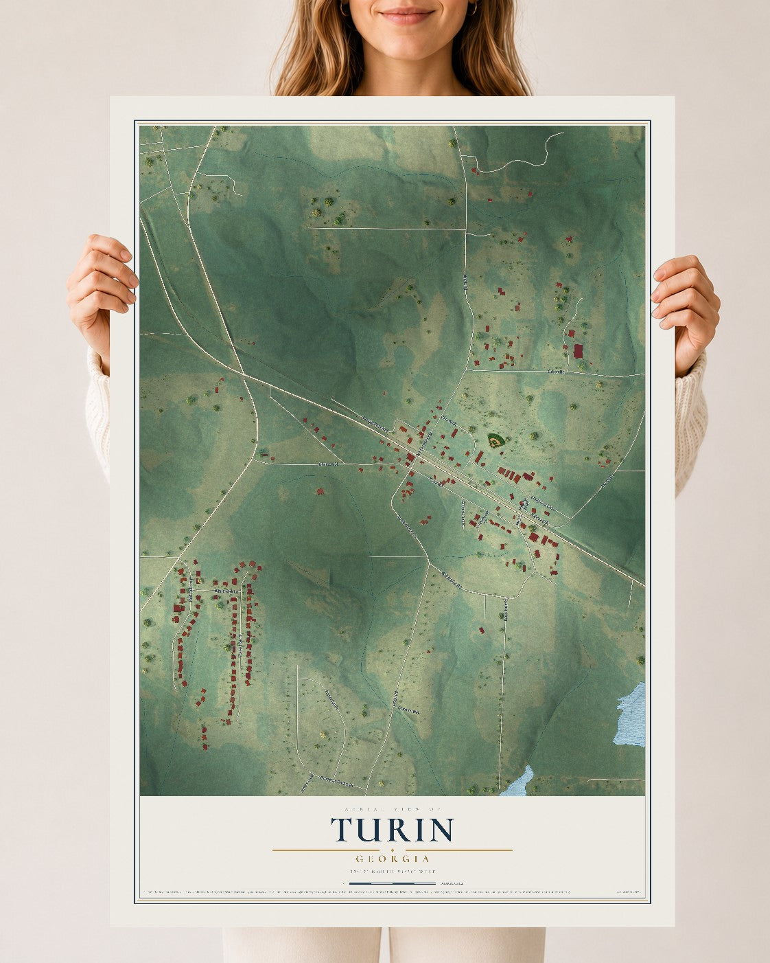Turin, Georgia map print, 24" x 36" Archival Matte Print mockup