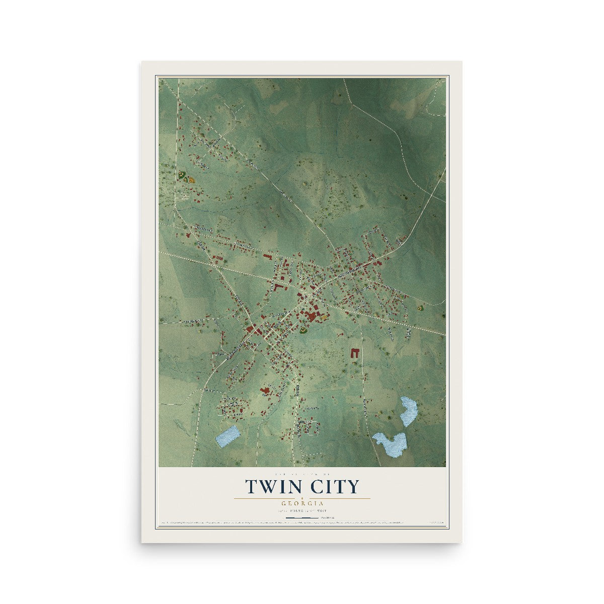 Twin City, Georgia map print, 12" x 18" Archival Matte Print mockup