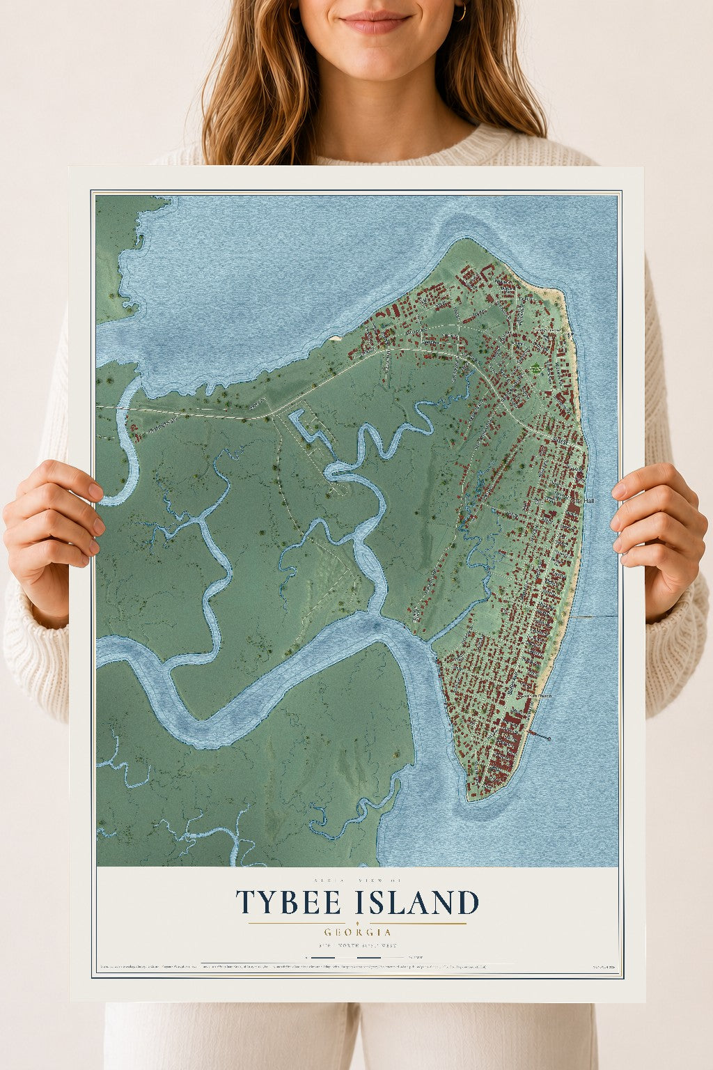 Tybee Island, Georgia map print, 18" x 24" Archival Matte Print mockup