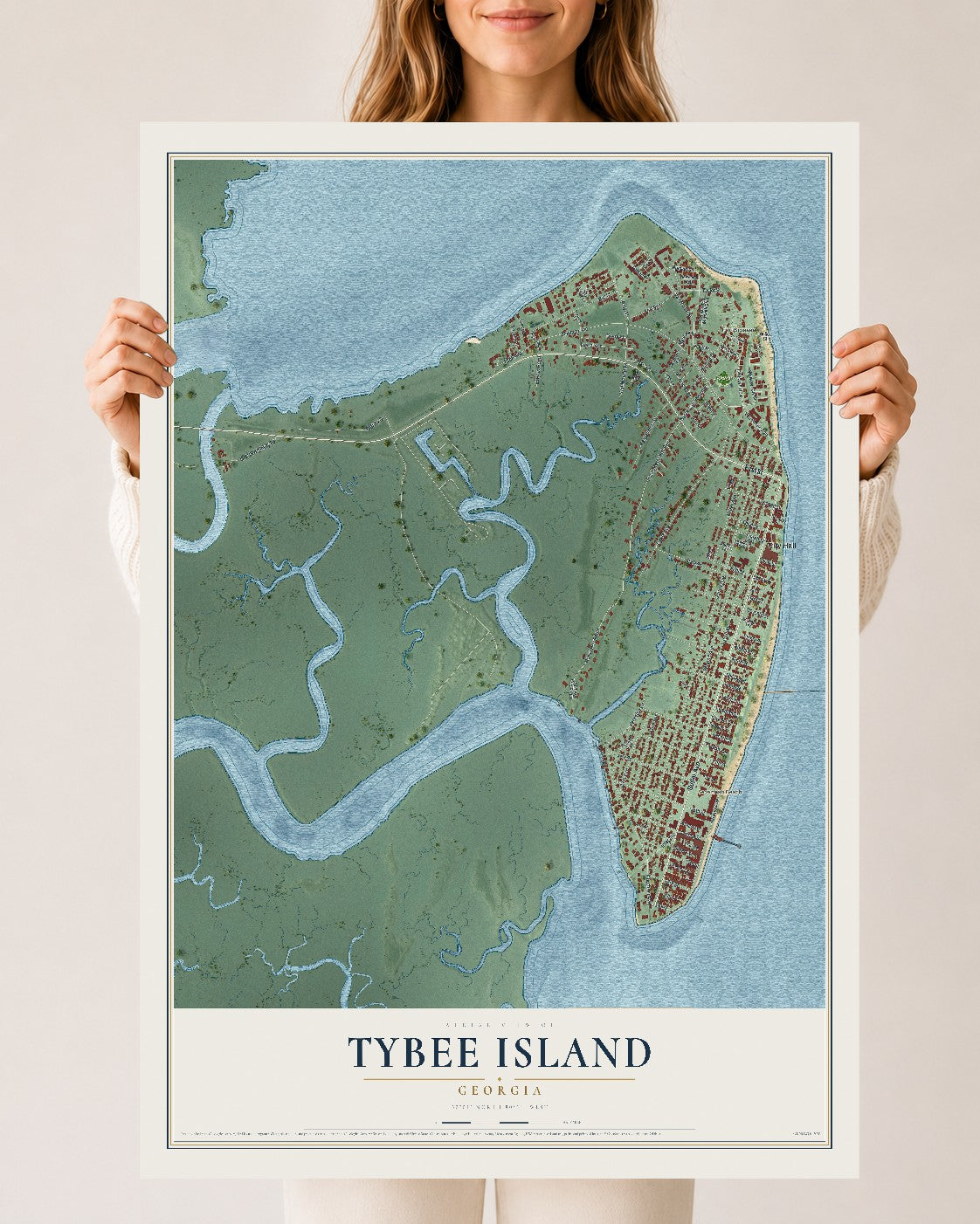 Tybee Island, Georgia map print, 24" x 36" Archival Matte Print mockup