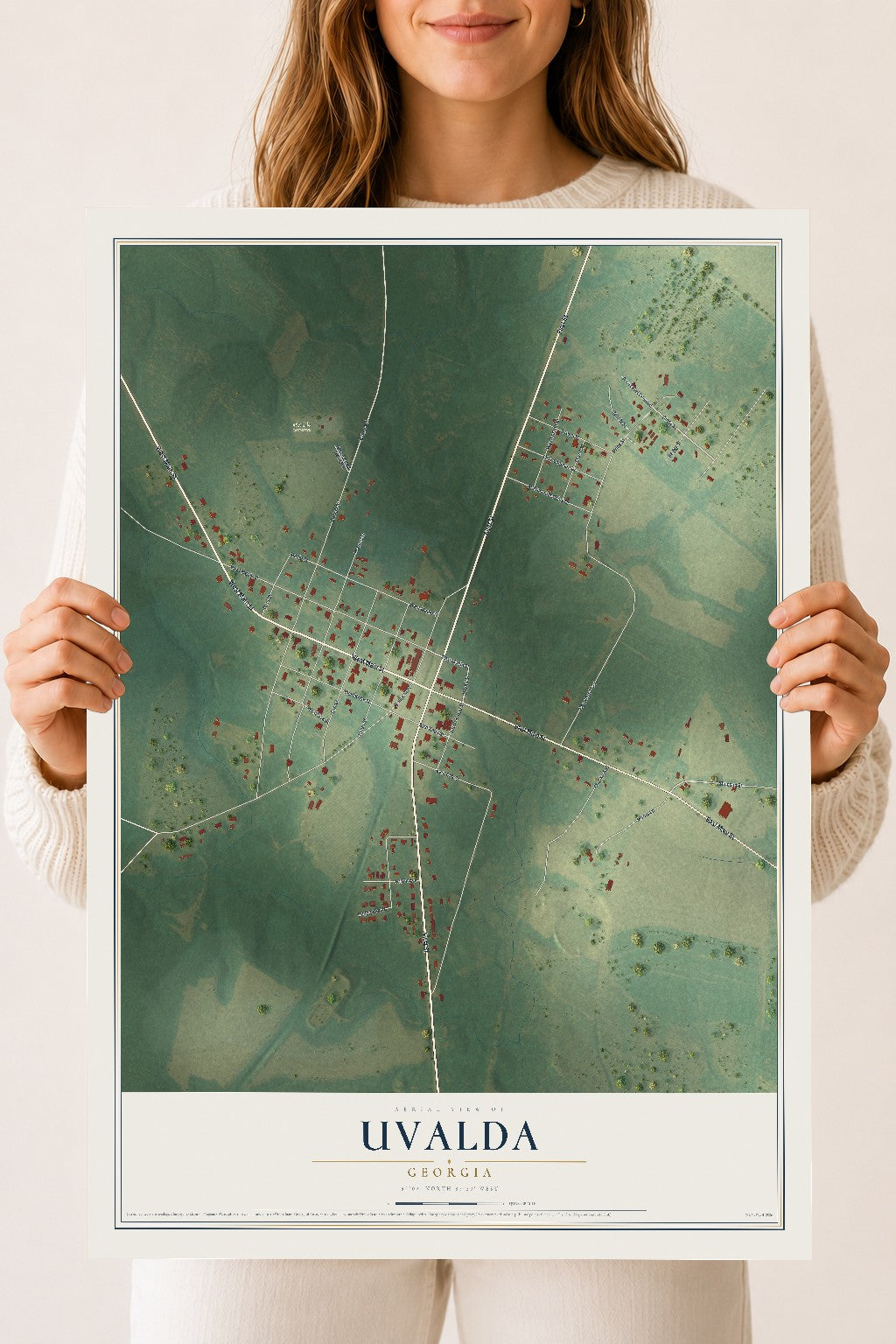 Uvalda, Georgia map print, 18" x 24" Archival Matte Print mockup