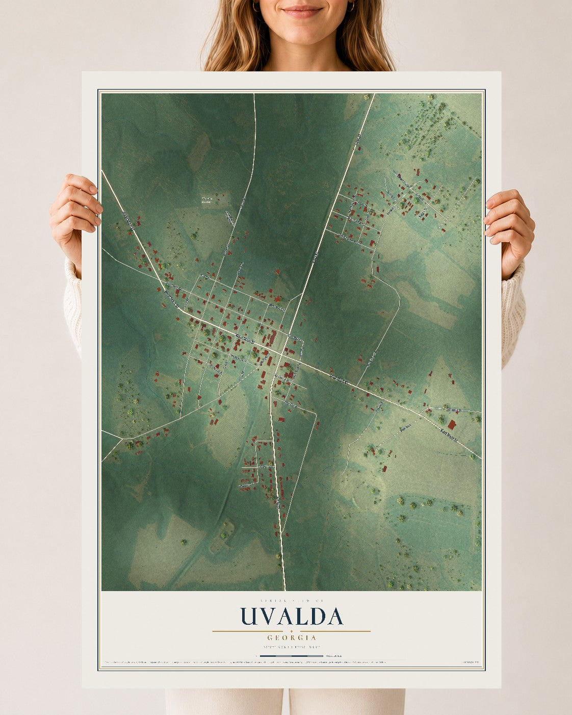 Uvalda, Georgia map print, 24" x 36" Archival Matte Print mockup