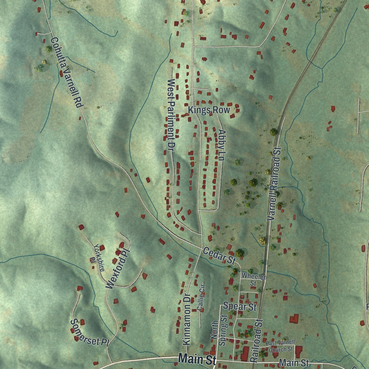 Close-up 1 of the Varnell, Georgia map artwork