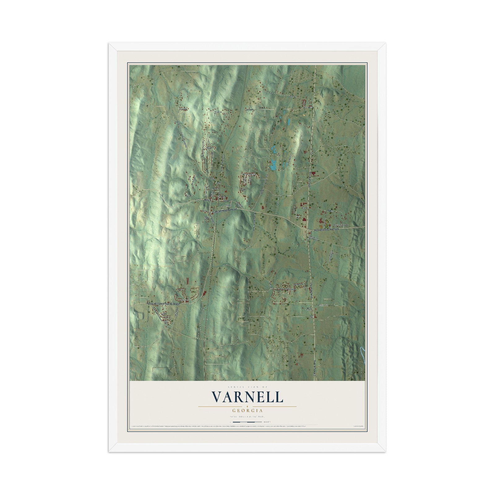 Varnell, Georgia map print, 12" x 18" W/ White Ayous Wood Frame mockup