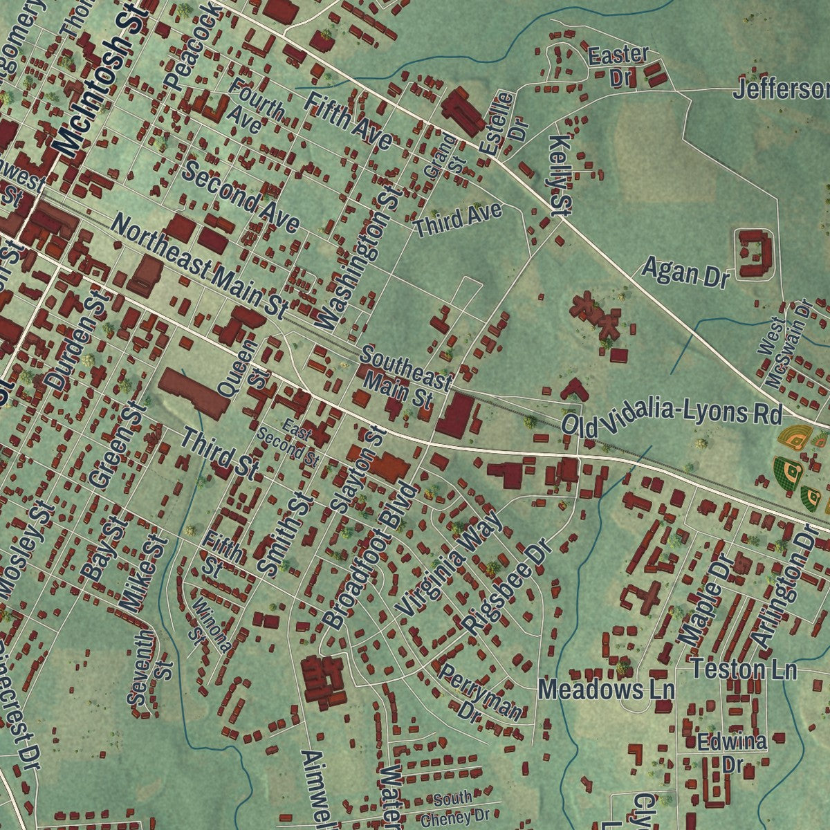 Close-up 1 of the Vidalia, Georgia map artwork