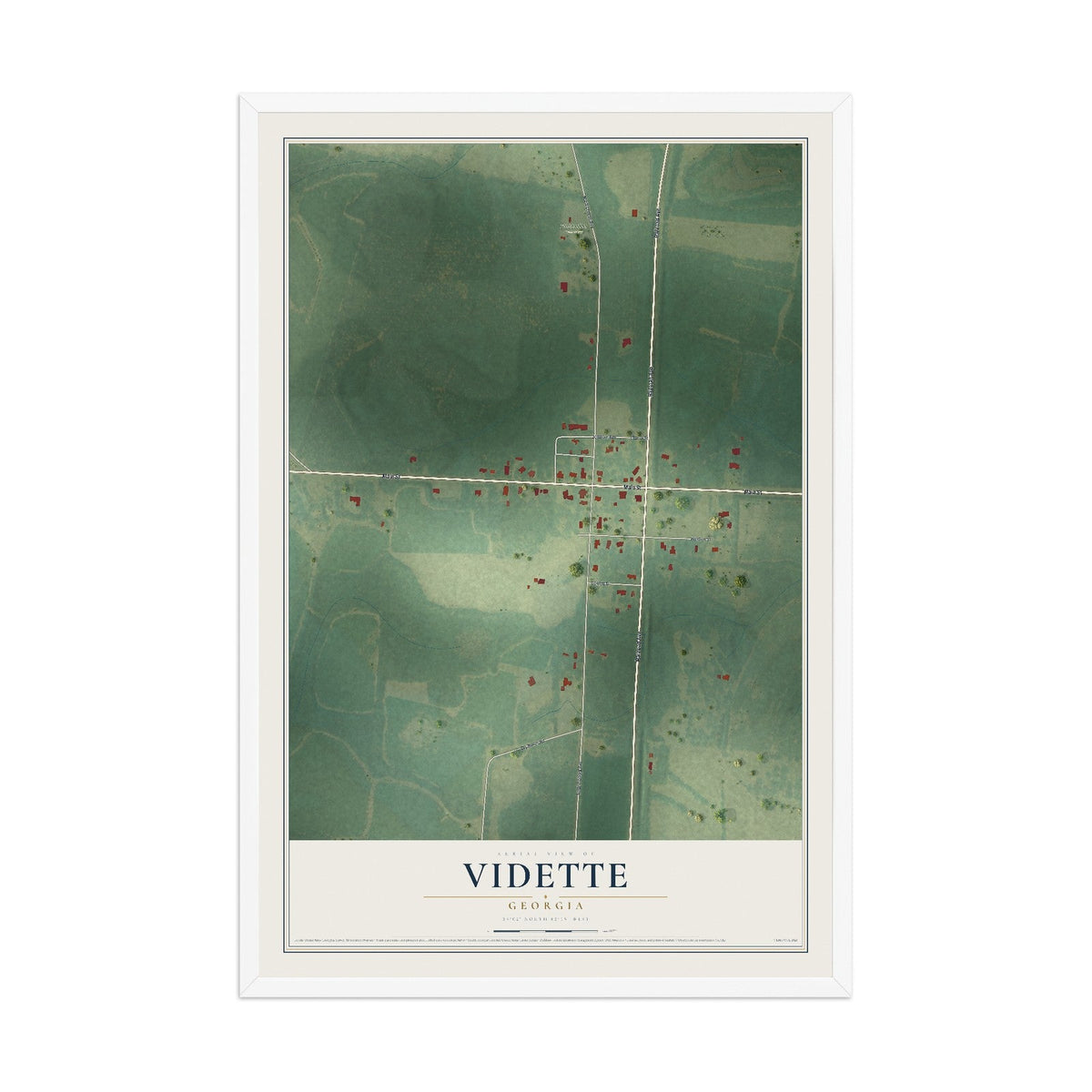 Map of Vidette, Georgia, 12 x 18 inch print in a white wood frame