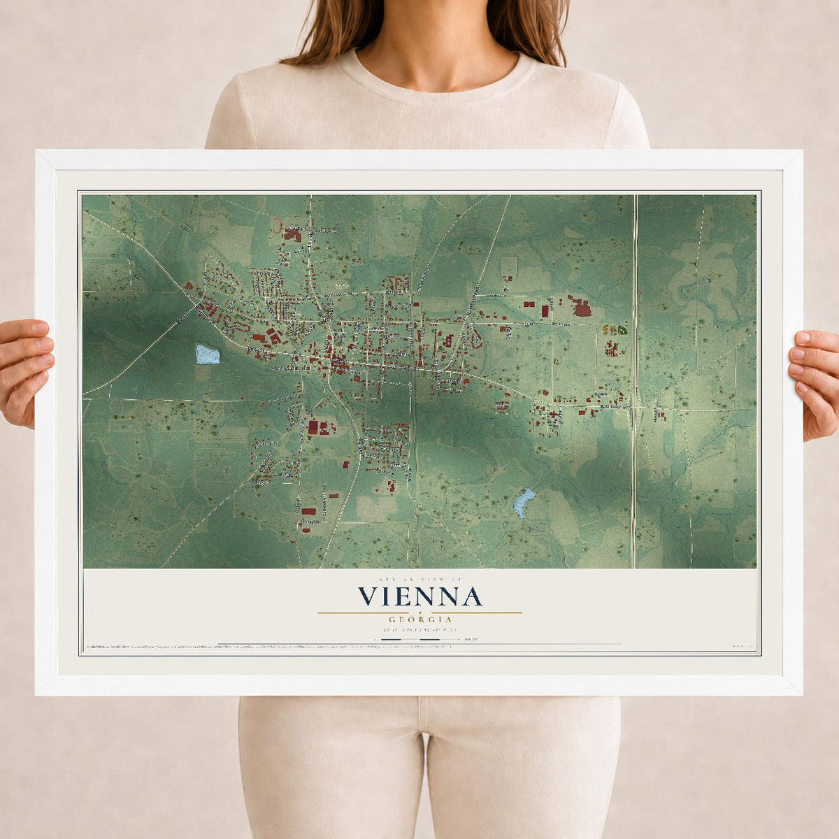 Vienna, Georgia map print, 18" x 24" W/ White Ayous Wood Frame mockup