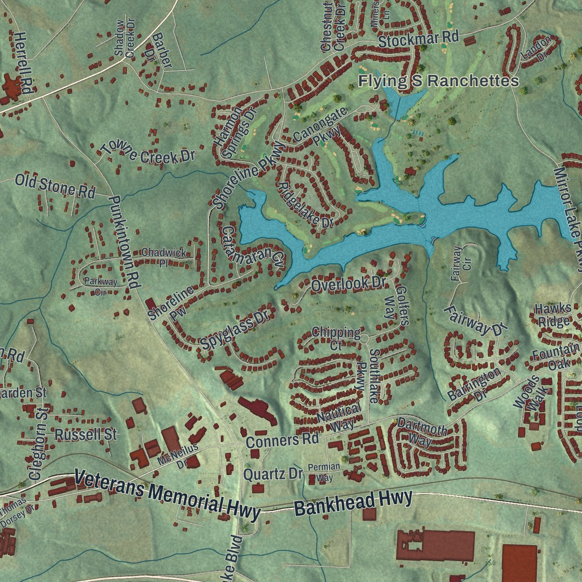 Close-up 2 of the Villa Rica, Georgia map artwork