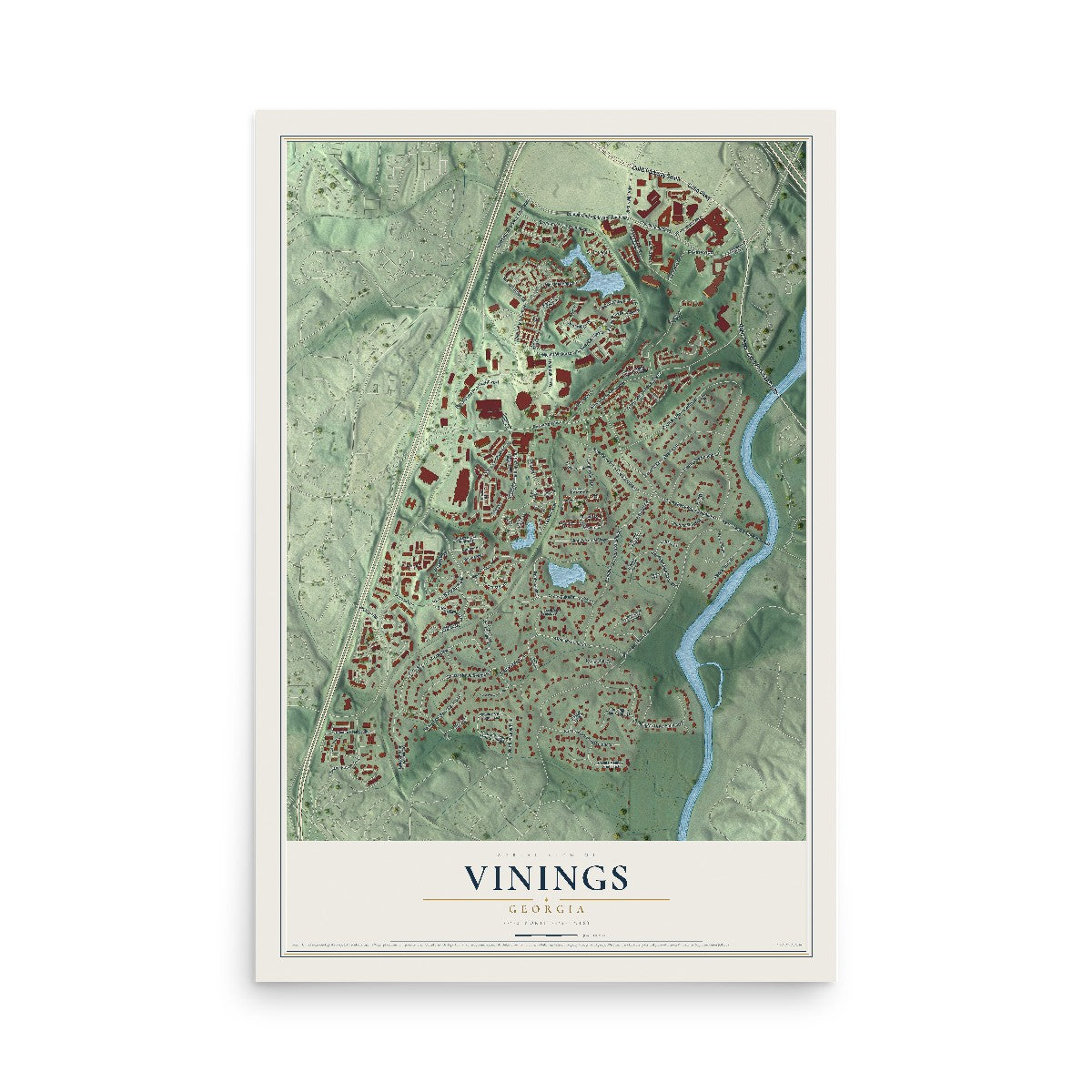 Map of Vinings, Georgia, 12 x 18 inch unframed archival matte print