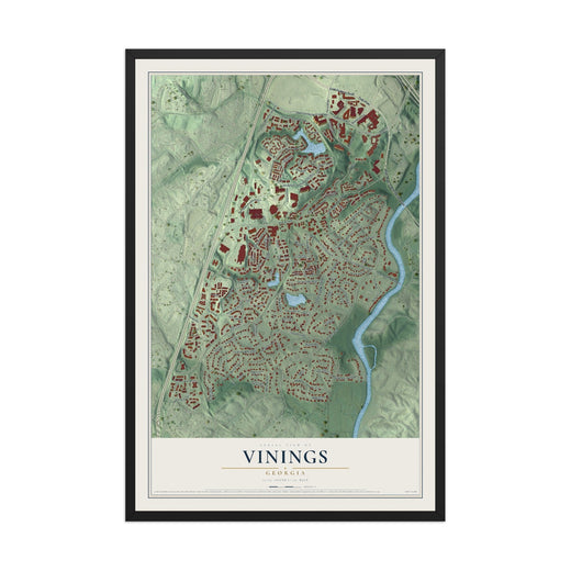 Map of Vinings, Georgia, 12 x 18 inch print in a black wood frame