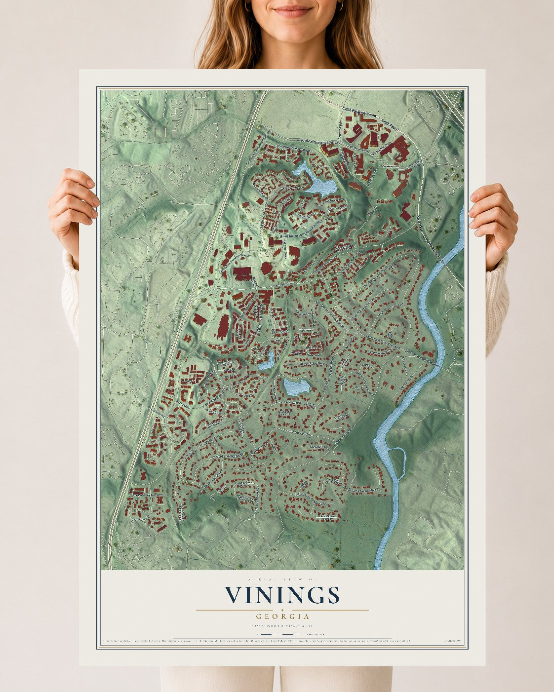 Vinings, Georgia map print, 24" x 36" Archival Matte Print mockup