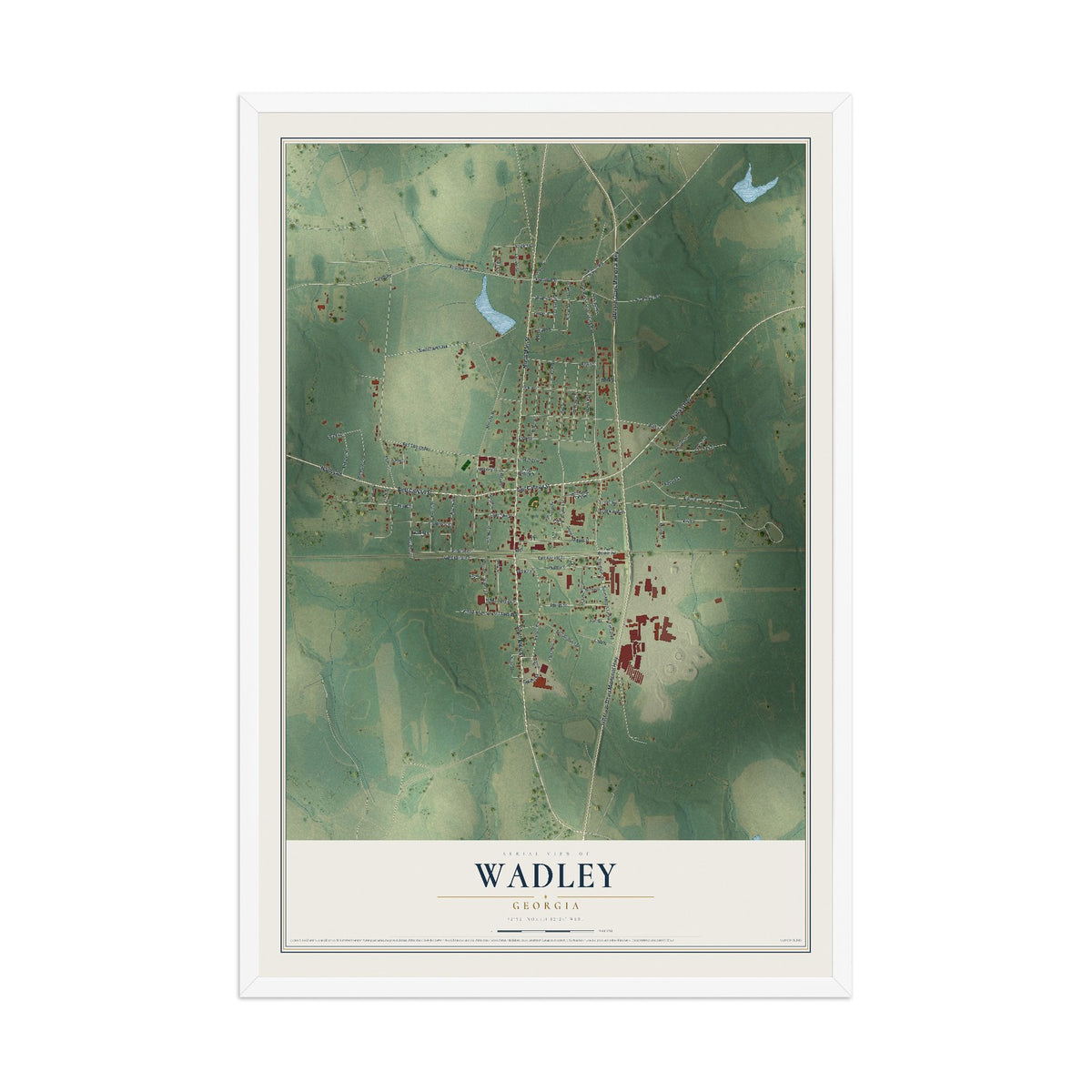 Wadley, Georgia map print, 12" x 18" W/ White Ayous Wood Frame mockup