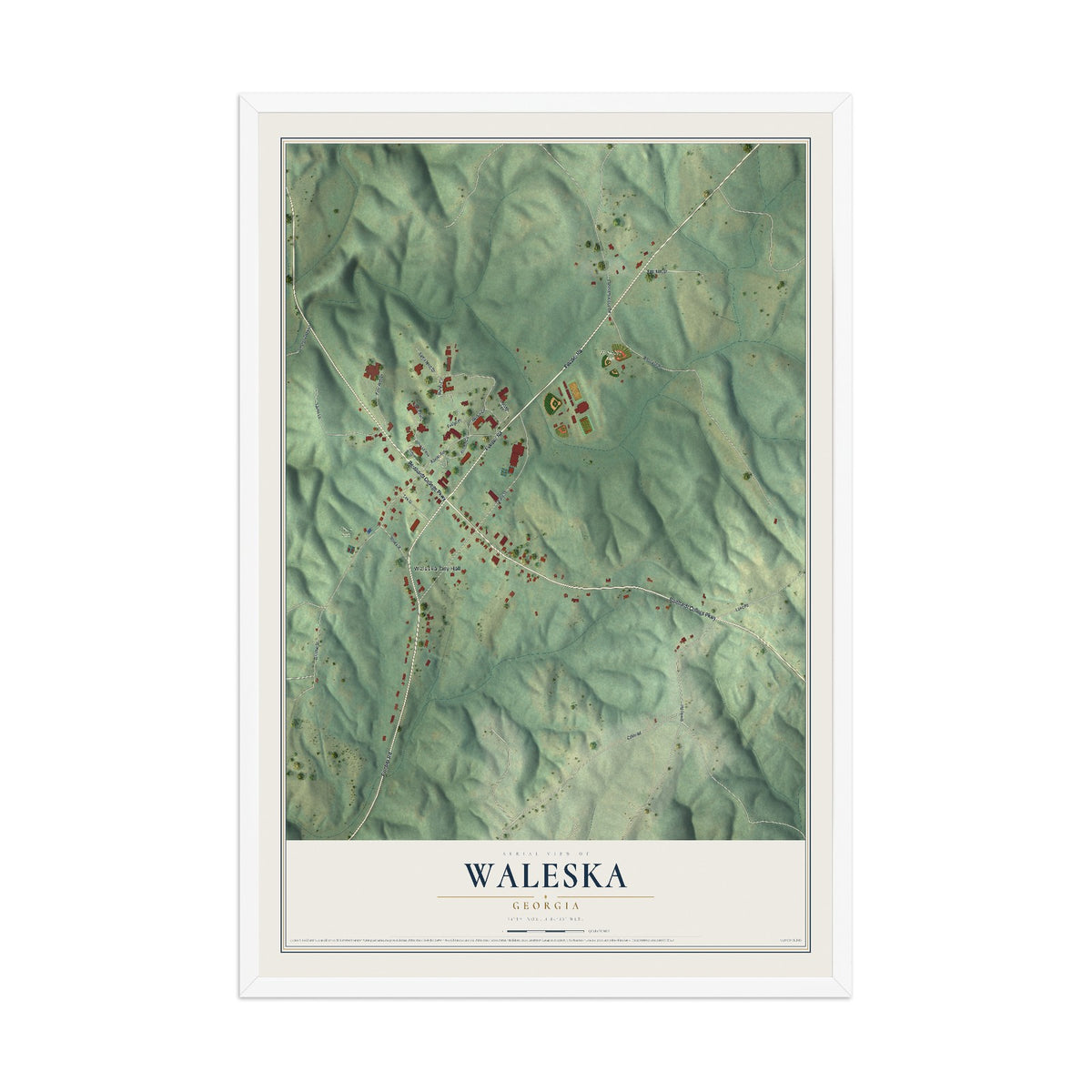 Waleska, Georgia map print, 12" x 18" W/ White Ayous Wood Frame mockup