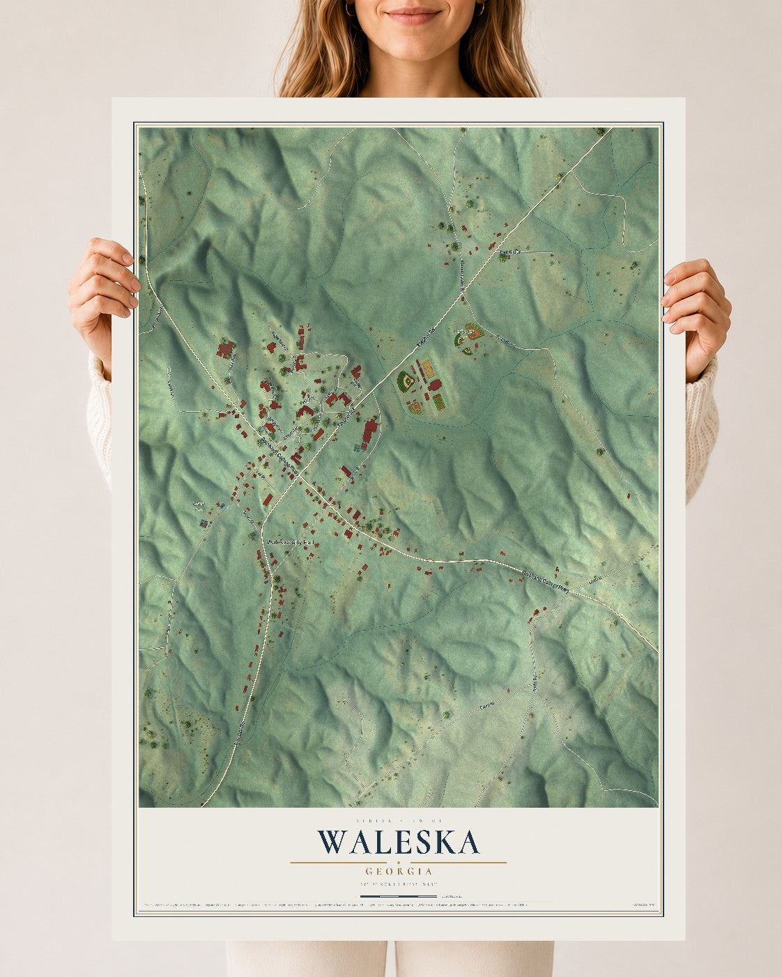 Waleska, Georgia map print, 24" x 36" Archival Matte Print mockup