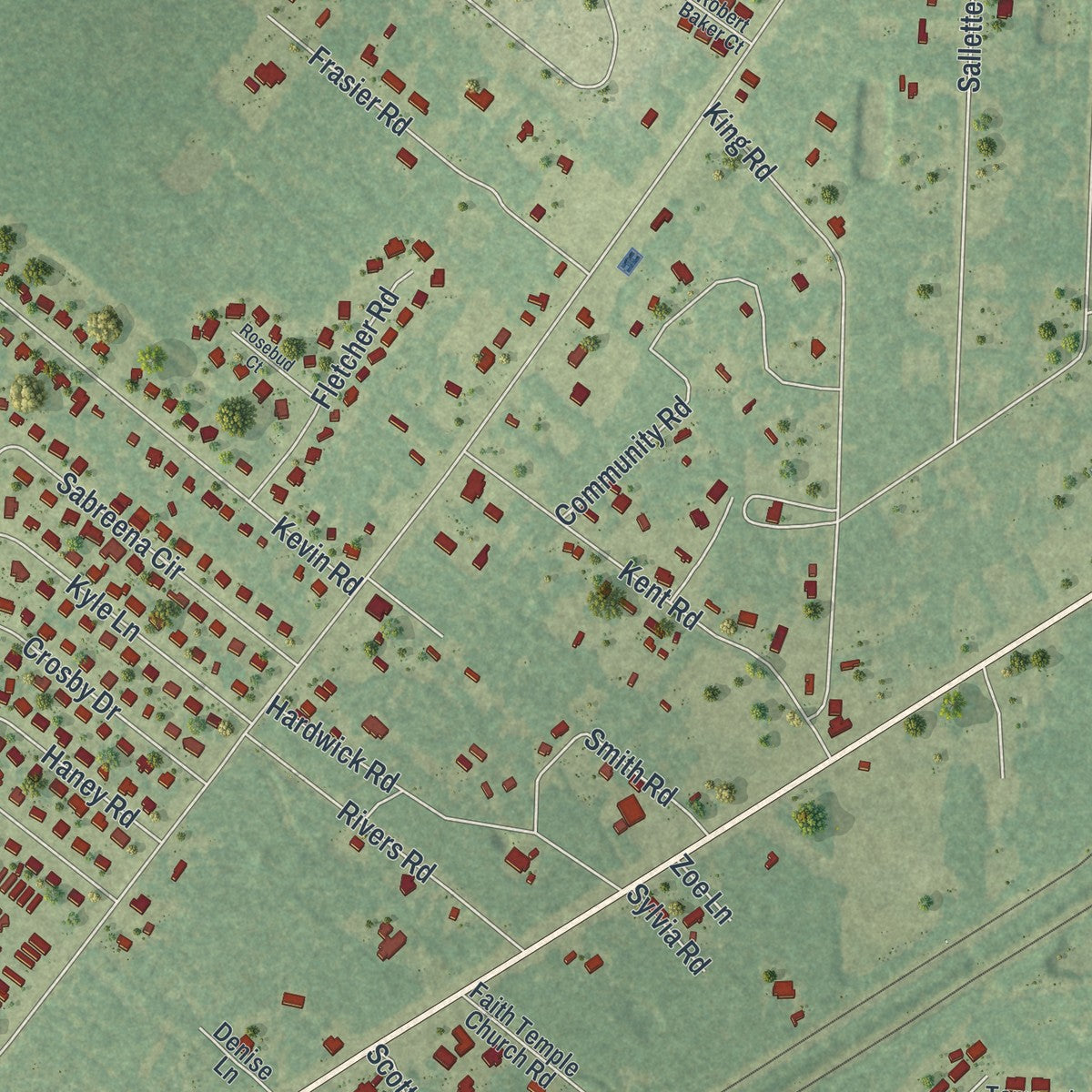 Close-up 1 of the Walthourville, Georgia map artwork