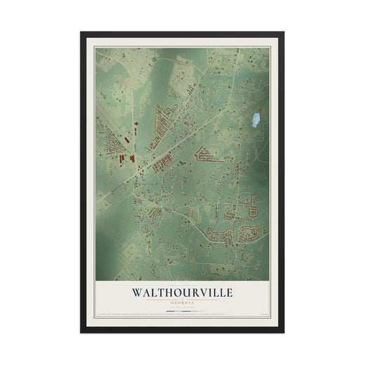 Map of Walthourville, Georgia, 12 x 18 inch print in a black wood frame
