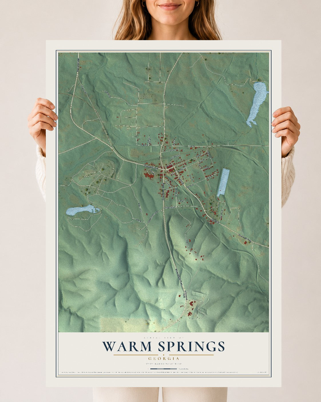 Warm Springs, Georgia map print, 24" x 36" Archival Matte Print mockup