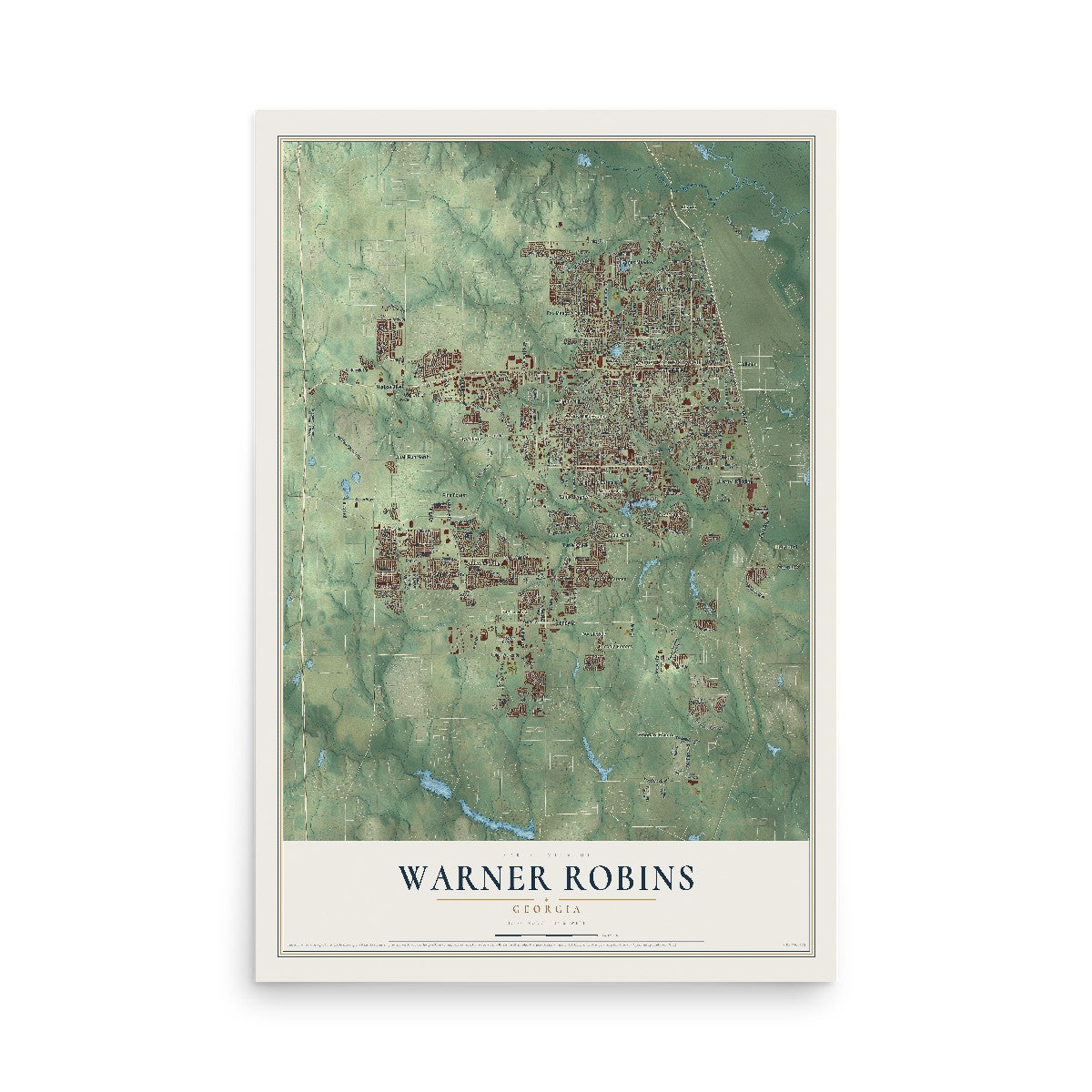 Warner Robins, Georgia map print, 12" x 18" Archival Matte Print mockup