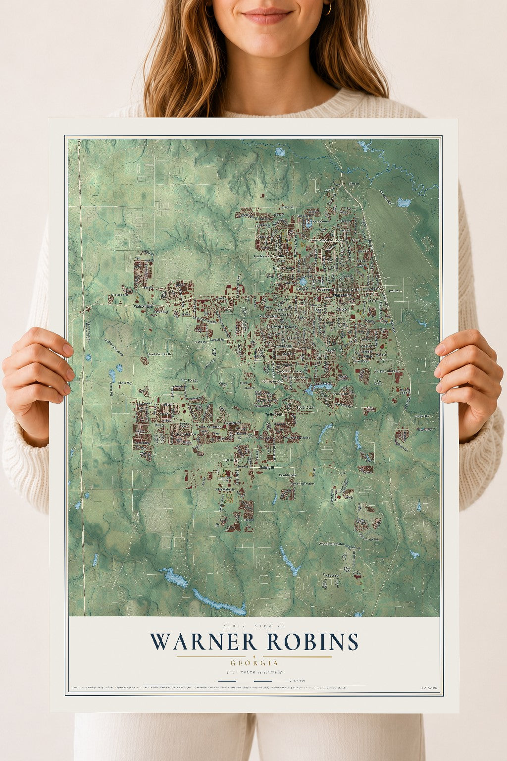 Warner Robins, Georgia map print, 18" x 24" Archival Matte Print mockup