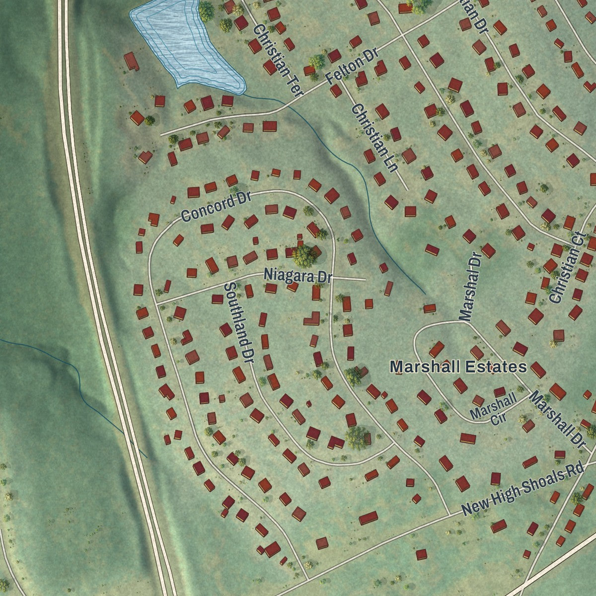 Close-up 1 of the Watkinsville, Georgia map artwork