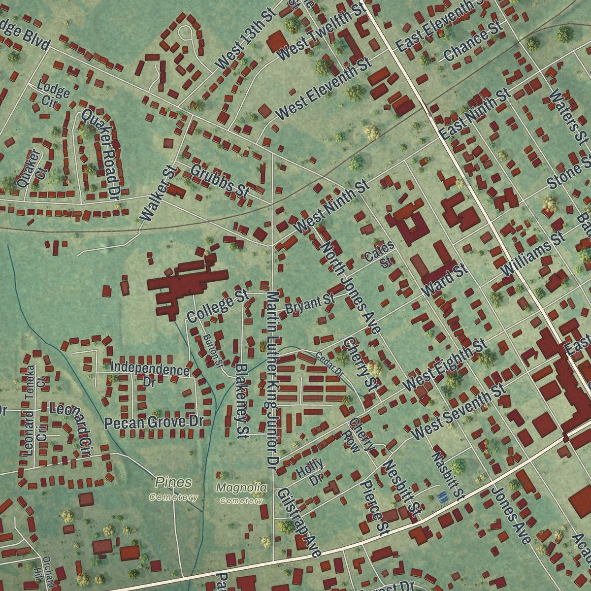 Close-up 1 of the Waynesboro, Georgia map artwork