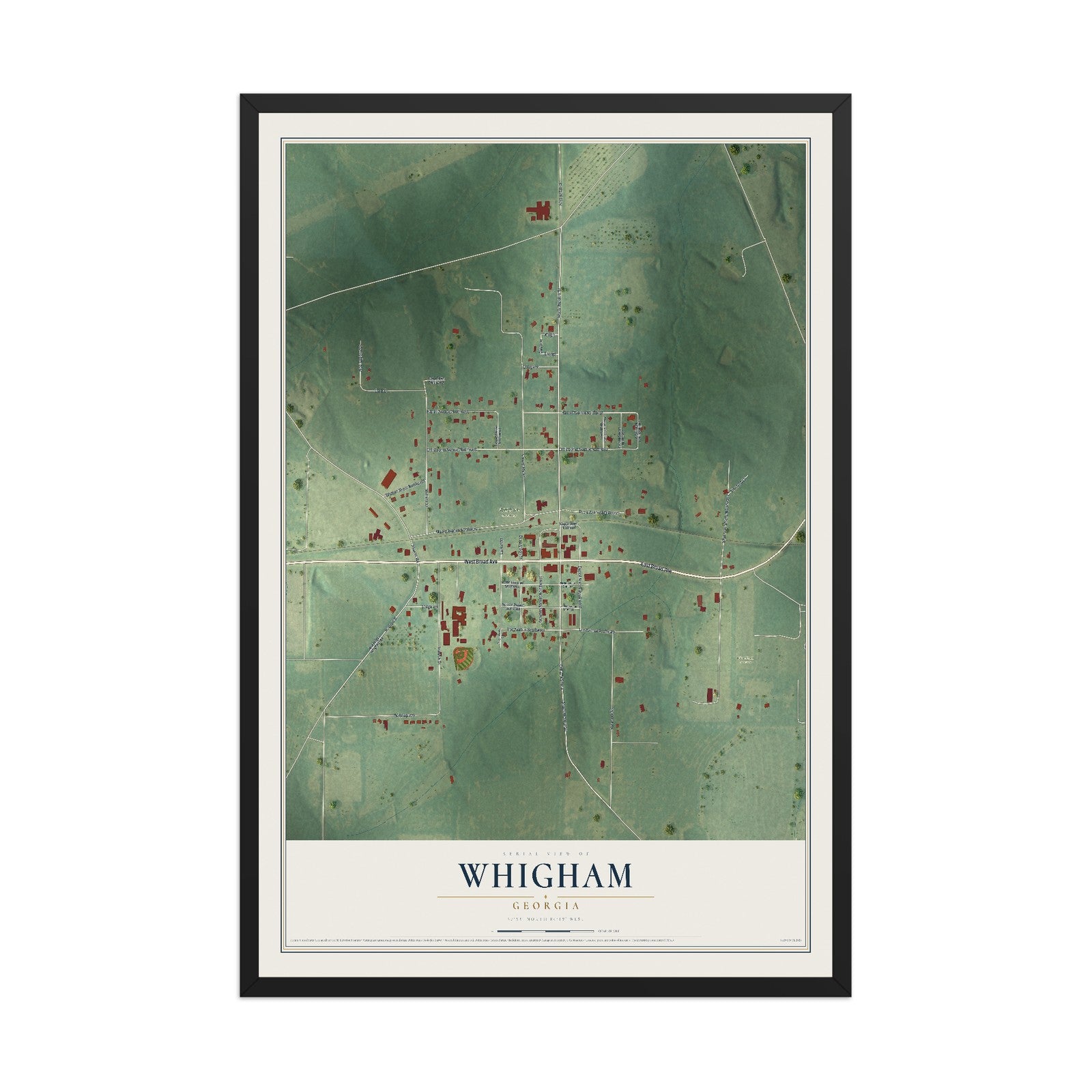 Whigham, Georgia map print, 12" x 18" W/ Black Ayous Wood Frame mockup