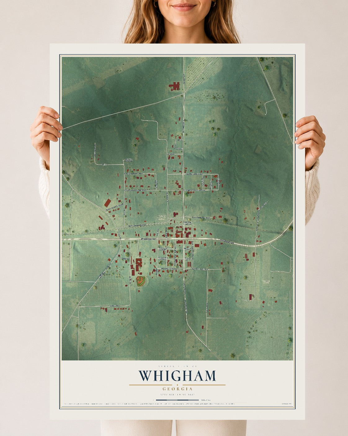 Whigham, Georgia map print, 24" x 36" Archival Matte Print mockup