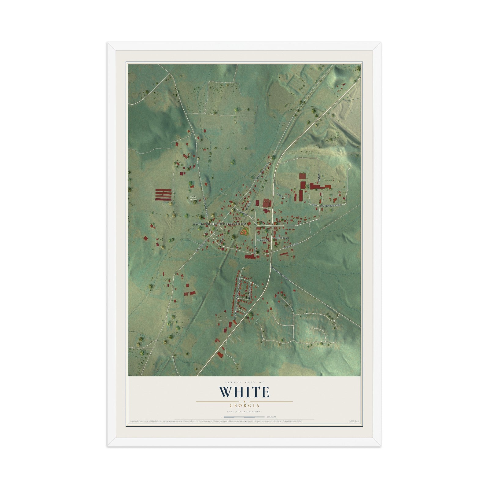 White, Georgia map print, 12" x 18" W/ White Ayous Wood Frame mockup