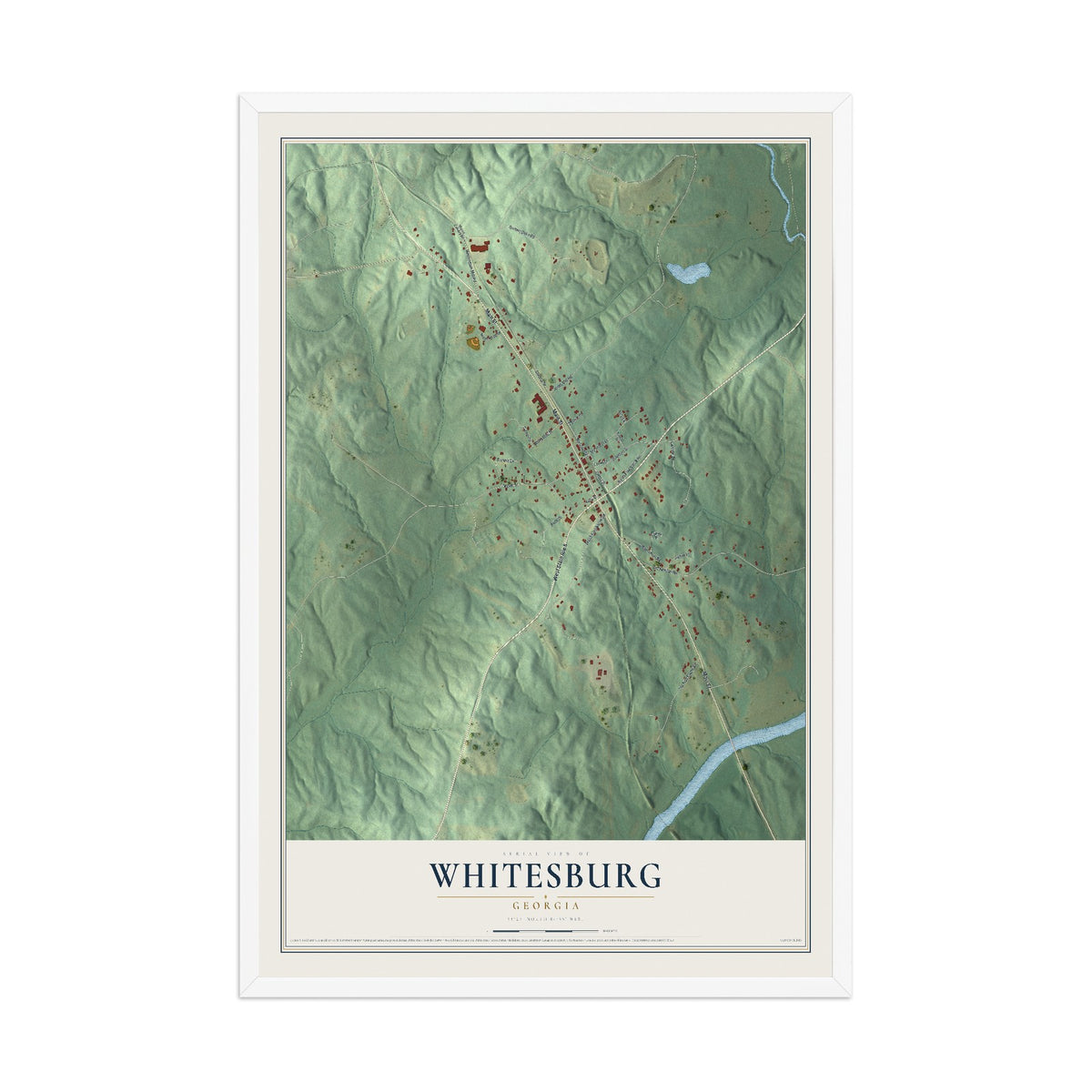 Whitesburg, Georgia map print, 12" x 18" W/ White Ayous Wood Frame mockup