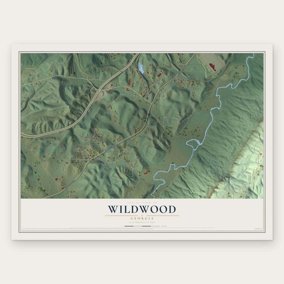 Wildwood, Georgia map print, the full design