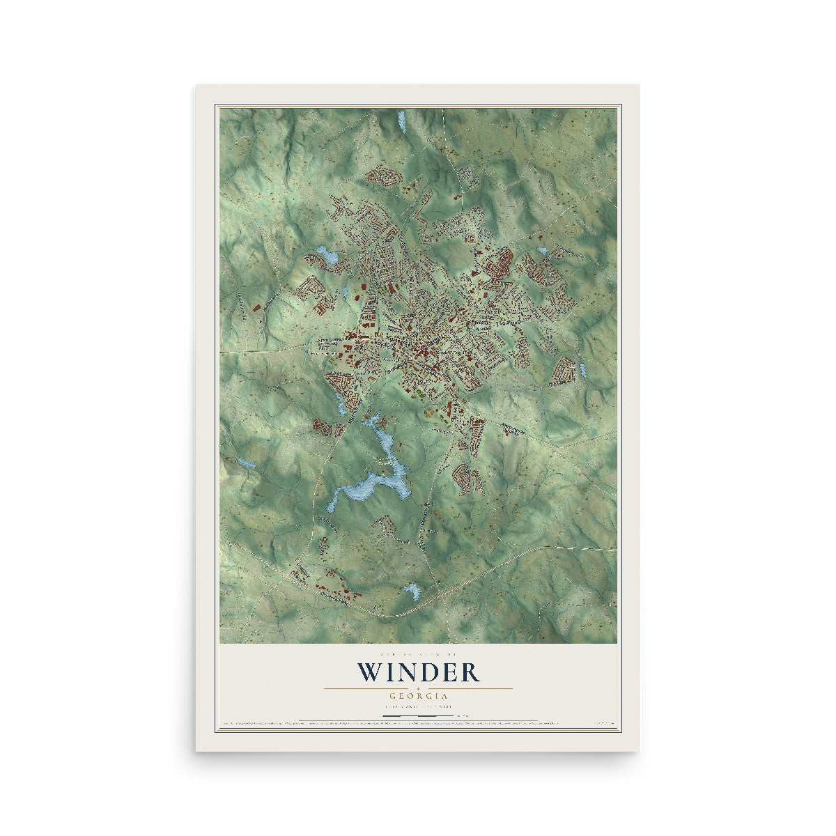 Map of Winder, Georgia, 12 x 18 inch unframed archival matte print