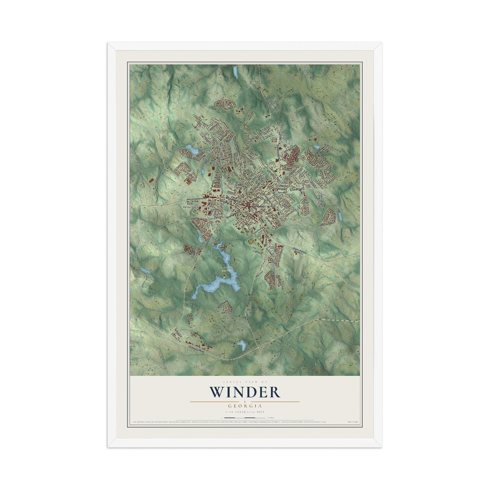 Winder, Georgia map print, 12" x 18" W/ White Ayous Wood Frame mockup