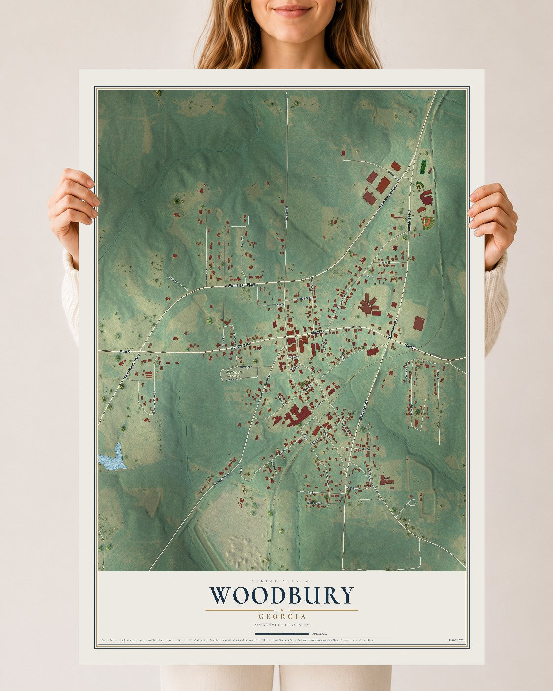 Woodbury, Georgia map print, 24" x 36" Archival Matte Print mockup