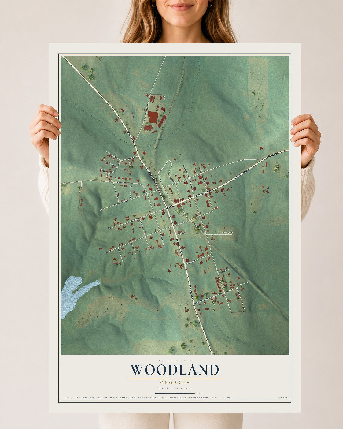 Woodland, Georgia map print, 24" x 36" Archival Matte Print mockup
