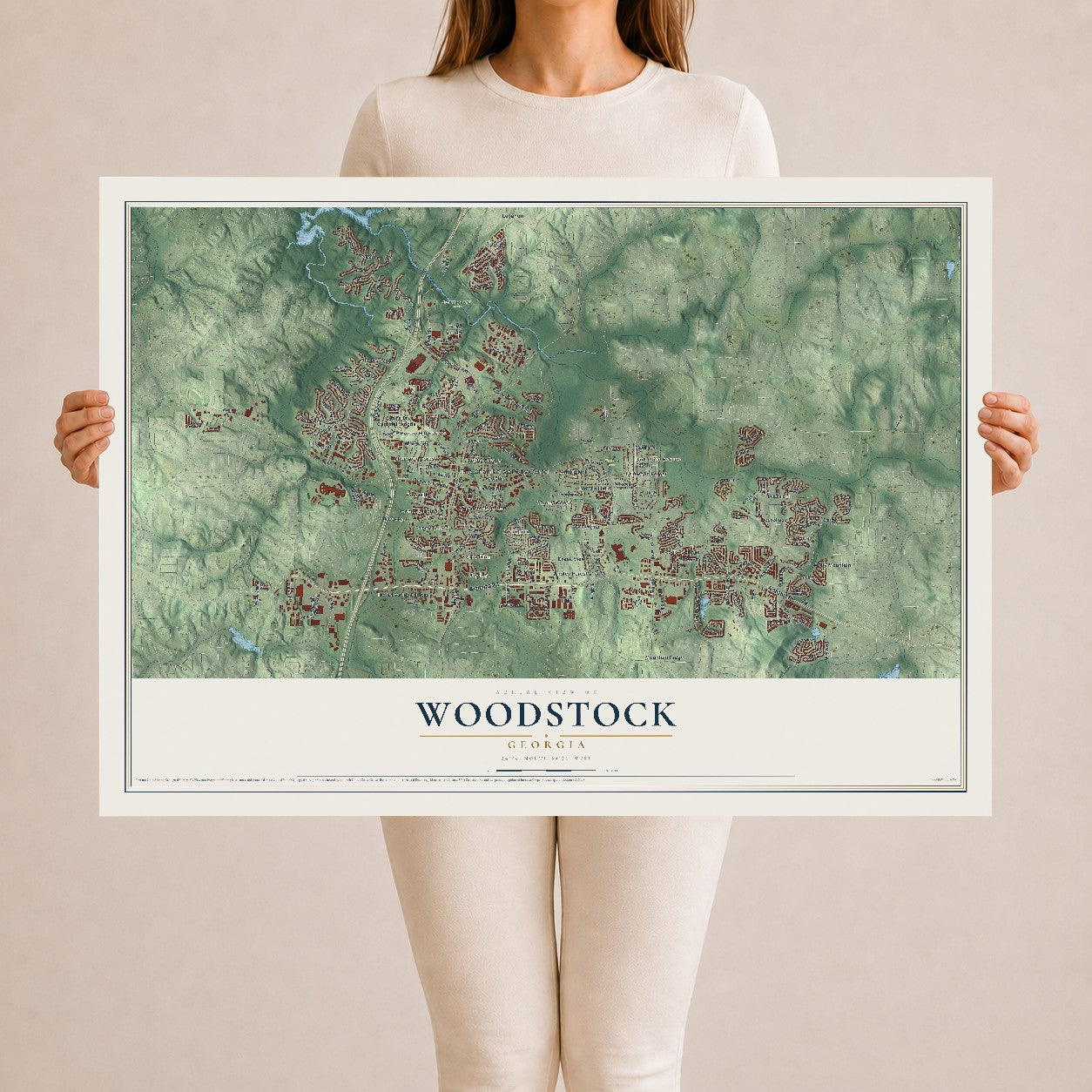Woodstock, Georgia map print, 24" x 36" Archival Matte Print mockup