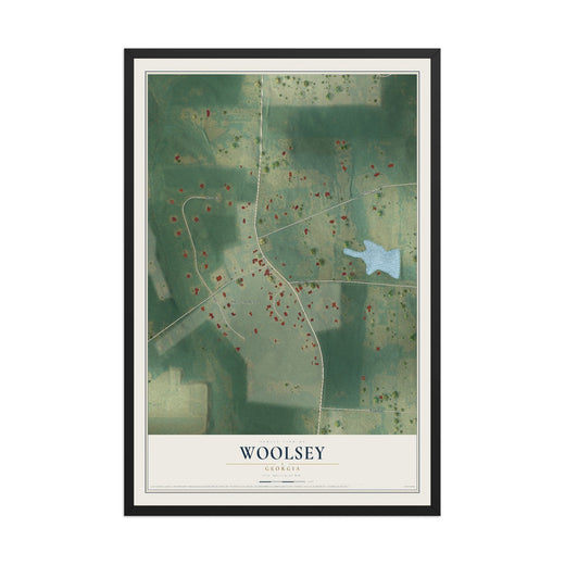 Map of Woolsey, Georgia, 12 x 18 inch print in a black wood frame
