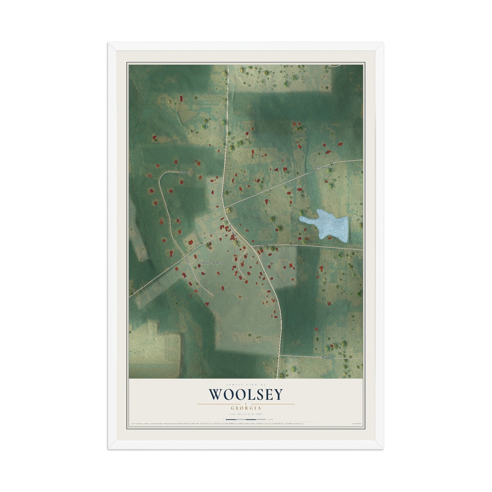 Woolsey, Georgia map print, 12" x 18" W/ White Ayous Wood Frame mockup