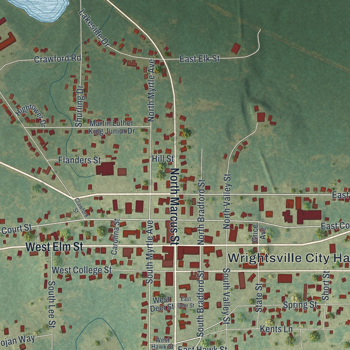 Close-up 1 of the Wrightsville, Georgia map artwork
