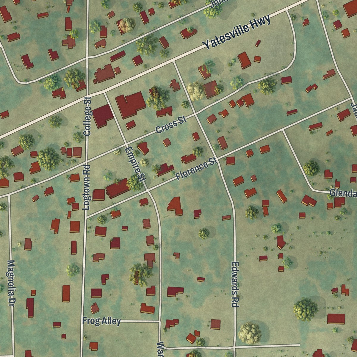 Close-up 1 of the Yatesville, Georgia map artwork