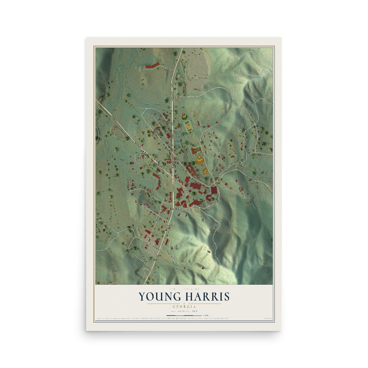 Young Harris, Georgia map print, 12" x 18" Archival Matte Print mockup
