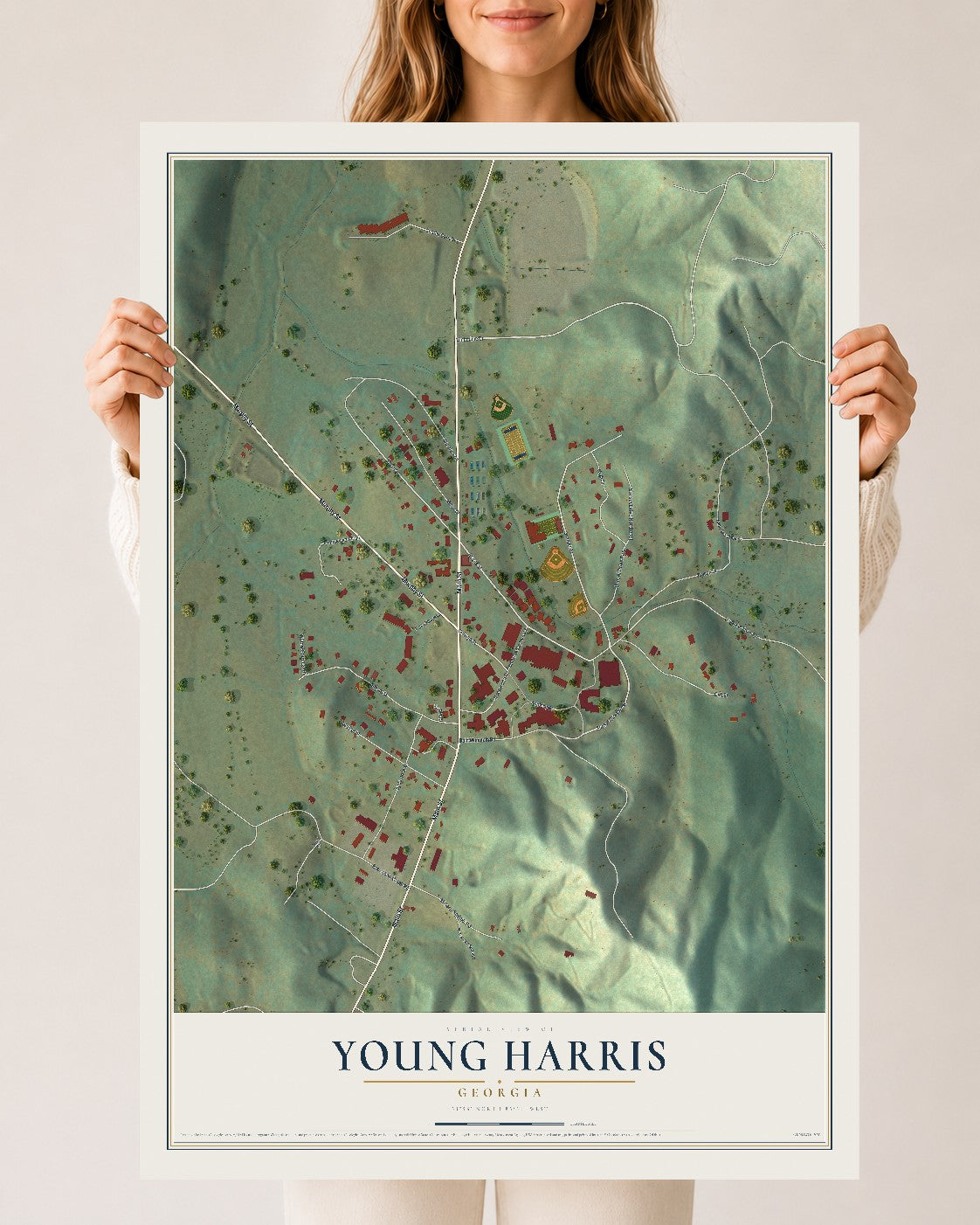 Young Harris, Georgia map print, 24" x 36" Archival Matte Print mockup