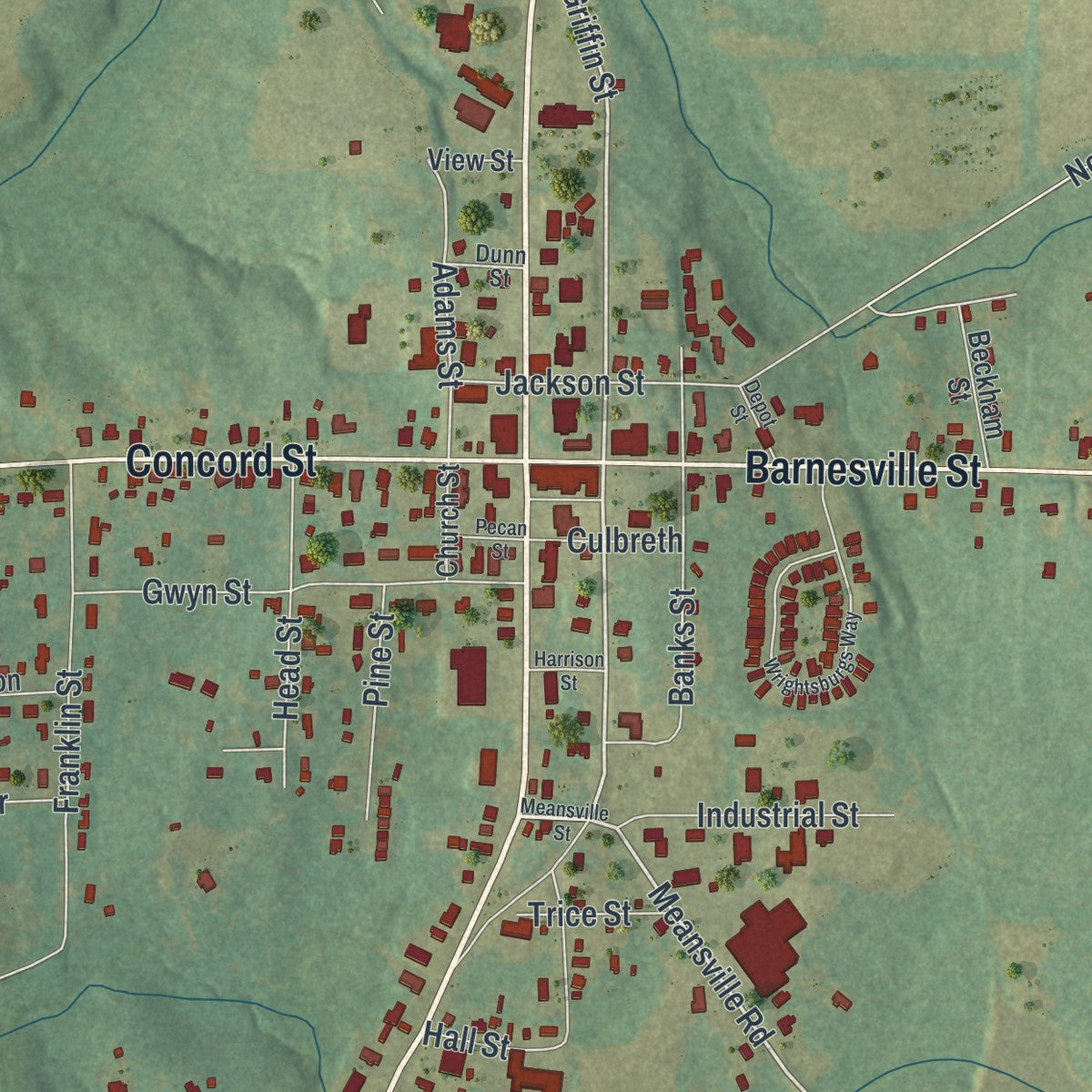 Close-up 1 of the Zebulon, Georgia map artwork