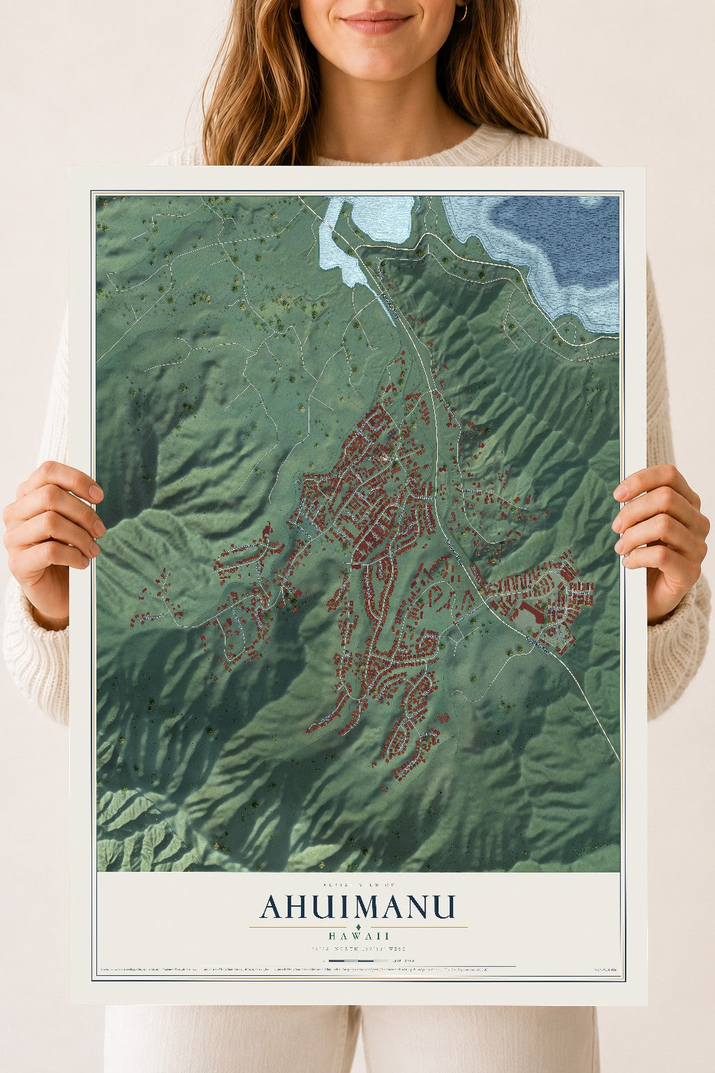 Map of Ahuimanu, Hawaii, 18 x 24 inch unframed archival matte print