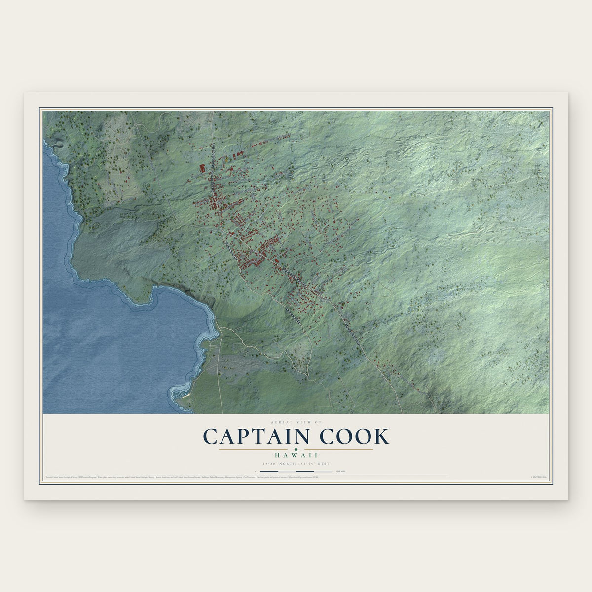 Captain Cook, Hawaii map print, the full design