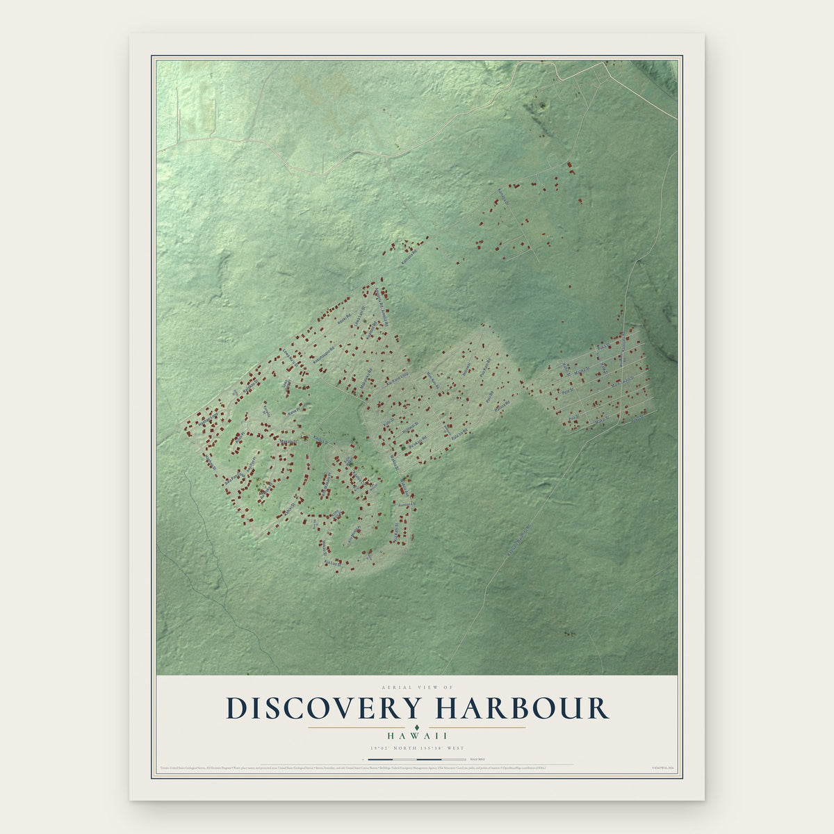 Discovery Harbour, Hawaii map print, the full design
